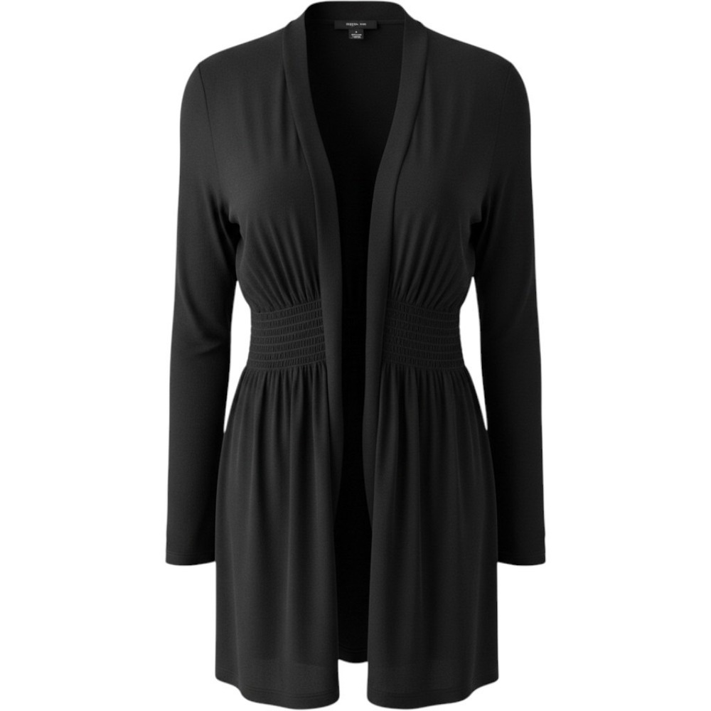 Style & Co Cardigan Womens Size M Black Smocked Empire Waist Open Front Jersey